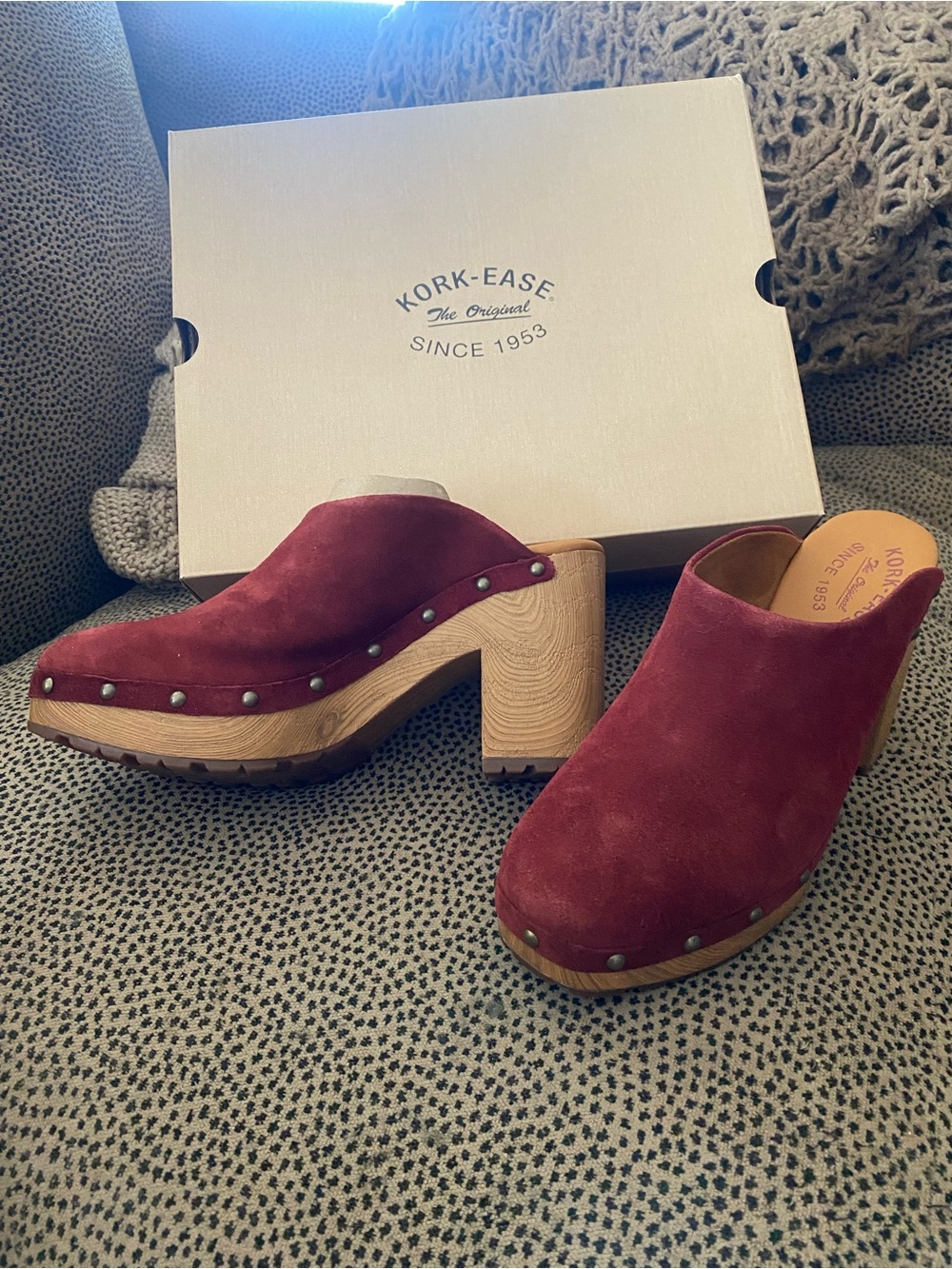 Kork Ease Sudbury burgundy red suede clogs 8 NEW NIB